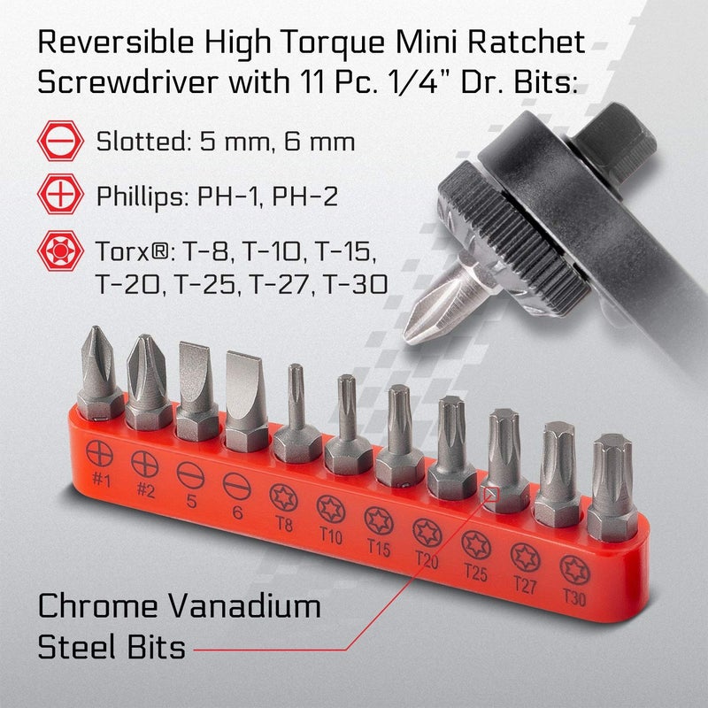Carbyne 17-Piece Right Angle Offset Mini Ratchet Wrench Screwdriver, 1/4 Inch Dual-Drive Head | Bit Set & Sockets â€¢ From a Family-Run Tool Company Based in the U.S.A. - Image 3